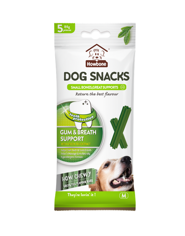 HOWBONE - DOG SNACKS HOW CHEWY Green Tea flavour bars·Medium·Gum & Breath Support 80g