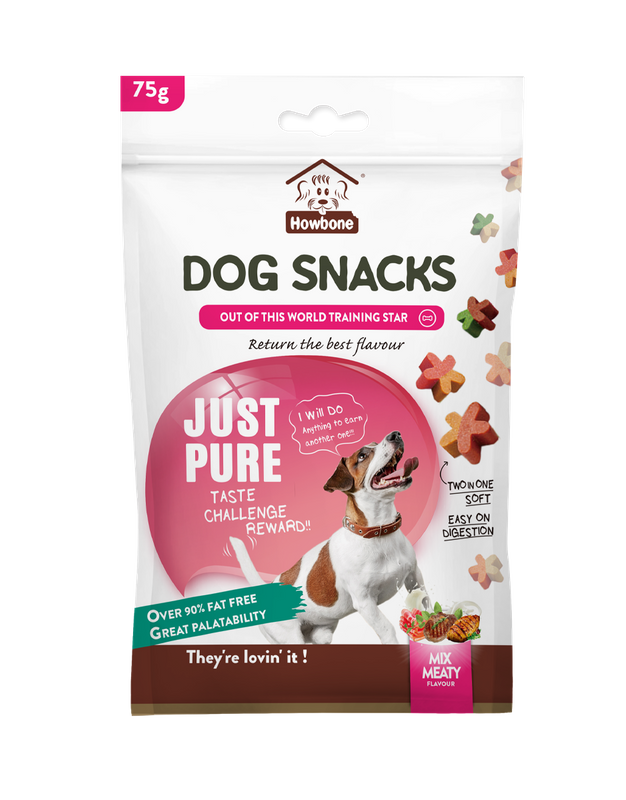 HOWBONE - DOG SNACKS Just Pure·Mix Meaty flavoured Star Bites 75g
